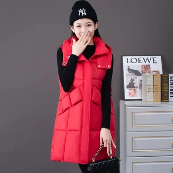 Moda Kore Rahat Aşağı Pamuk Yelek Ceket Bayan 2023 Sonbahar Kış Uzun Pamuklu Yelek Kadın Gevşek Kolsuz Dış Giyim Tops