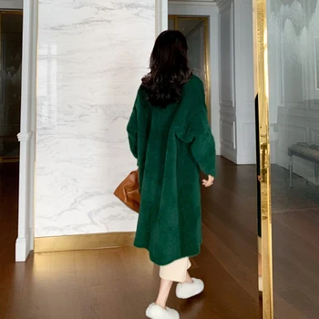 Heydress 2019 Sonbahar Kadın Katı faux kürk Ceket Bayan Kalın Dış Giyim Kış sıcak Uzun Ceket Kadın Zarif Yeşil Palto
