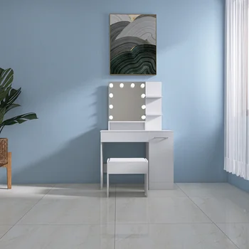 Yansıtıcı ayna Yatak odası Tuvalet Masası Seti ile REMA beyaz basit Ahşap Tuvalet Masası