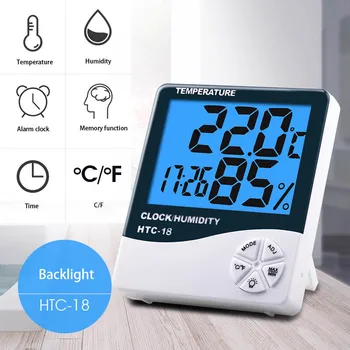 HTC-1 HTC-18 LCD Dijital Sıcaklık Nem Ölçer Ev Kapalı Açık Higrometre Termometre Hava İstasyonu ile Saat