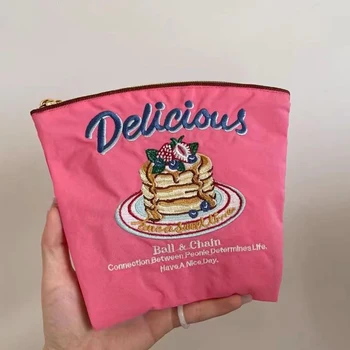Nakış Kek Makyaj Çantaları Kadınlar için Top Sebze Çörek Kozmetik Çantaları Kadınlar için %2023 Naylon Saklama Çantası Mini Çantalar