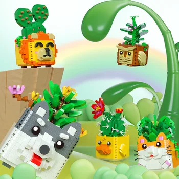 3D Model Elmas Blokları Tuğla Mini Bitki Etli Saksı Karikatür Bonsai Dekorasyon Yaratıcı Montaj Oyuncak Çocuklar için