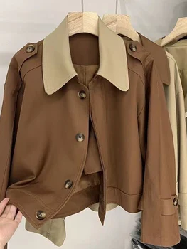 Kadınlar İçin rahat Ceket Palto Tek Göğüslü Yaka 2023 Bahar Moda Sokak Ceket Kore Kısa Şık Uzun Kollu Bombacı Tops