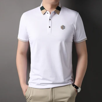 MLSHP Yaz Golf erkek polo gömlekler Lüks Pamuk Kısa Kollu Akıllı Rahat Erkek T-Shirt Nakış Ince Adam Tees 3XL