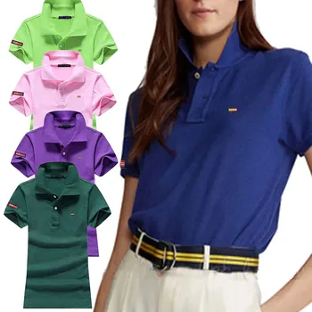 Yaz Bayan Kaliteli Kısa Kollu polo gömlekler Klasik Nakış %100 % Pamuk Moda Kadın ince yakalı tişört Tees Tops
