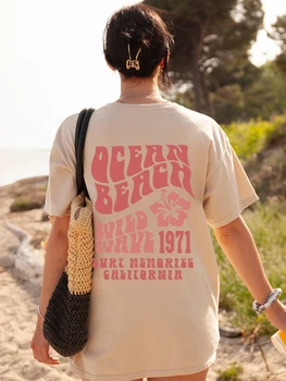 Okyanus Plaj Vahşi Dalga Baskılar Kadın Pamuk Kısa Kollu Kişilik Casual Boy Tee Gömlek Tüm matematik Sokak Kadın Giyim
