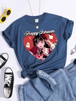 Mutlu Sonsuza Kadar Parlak Bir Kız T-Shirt Orijinal Hipster Elbise Yuvarlak Boyun Gevşek Tişörtleri Trend Bireysel Kadın T-Shirt