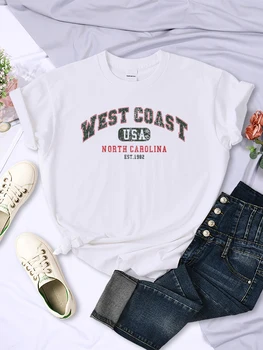 Batı Kıyısı ABD Carolina Est.1982 Baskılı Kadın T-Shirt Moda Vintage Tee Giyim Rahat Nefes Üstleri Kadın Kısa Kollu
