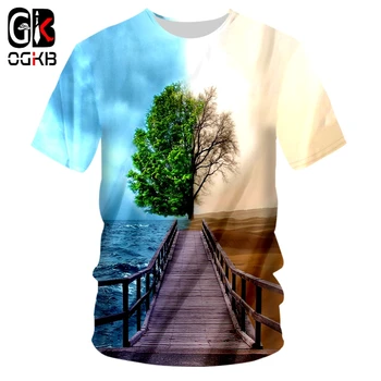 OGKB Yaz erkek 3d Baskı Deniz Çöl Ağacı T Shirt Unisex Kısa Kollu Gotik Yuvarlak Boyun günlük t-shirt Unisex Tee Gömlek