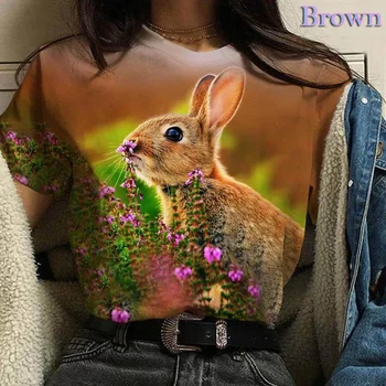 Bayanlar Hayvan Tavşan 3D baskılı tişört Kadın Kişilik Sevimli Hayvan Beyaz Tavşan Yuvarlak Boyun Kişilik Sokak Üst