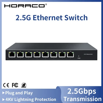 HORACO 2.5 G Ethernet Anahtarı 2.5 GBASE - T 8 Port 5 Port RJ45 Fansız Tak ve Çalıştır Ağ Anahtarı Masaüstü 80G Anahtarlama Kapasitesi