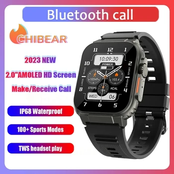 2023 Yeni AMOLED Bluetooth Çağrı akıllı saat Erkekler 600mAh Büyük Pil 100 + Spor Spor izci IP68 Su Geçirmez Smartwatch Adam