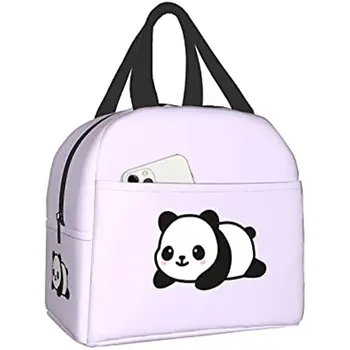 Panda Mor Çocuklar Öğle Yemeği Çantaları, Yalıtımlı yemek kabı Kız Erkek, yeniden kullanılabilir Tote Soğutucu Çanta Okul Alışveriş Piknik Seyahat