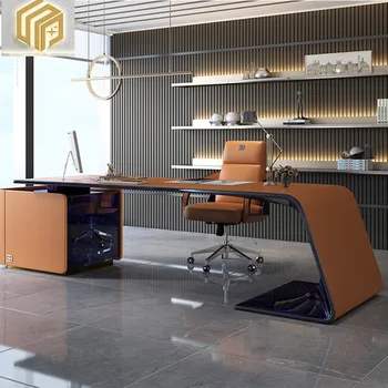 İtalyan lüks tasarımcı ofis mobilyaları, yatak odası mobilyası, masif ahşap deri masa üstü düzenleyici, patron masası, köşe başkan masası