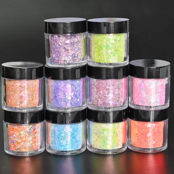 10 Renkler 50 g / torba Tırnak Sparkly Glitter Degrade Sequins Gevşek UV Jel Karışık Glitter Holografik Toz Holo DIY Glitter Kozmetik