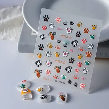 Sevimli Kedi Pençeleri Karikatür 5D Kabartmalı Kabartmalar Kendinden Yapışkanlı Nail Art Süslemeleri Çıkartmalar Hayvan Yavru Köpek Manikür Çıkartmaları Toptan