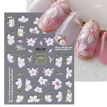 Kabartmalı Çiçek Petal Çivi Manikür Çıkartmalar Sakura Lale Çiçek Yaprakları Yapışkanlı Çıkartmalar Yaz DIY Charm Basın Folyo Wrap Dekor