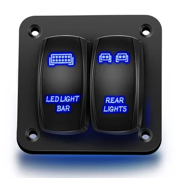 2 Gang Rocker Anahtarı panel aydınlatma Geçiş devre kesici Koruyucu LED Anahtarı Araba Oto Kamyon Karavan Deniz Mavisi